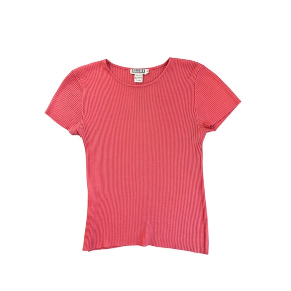 Georgiou Studio Tops - Vintage Georgiou Studio Ribbed Knit baby doll Top Womens Large Coral Pink 90s